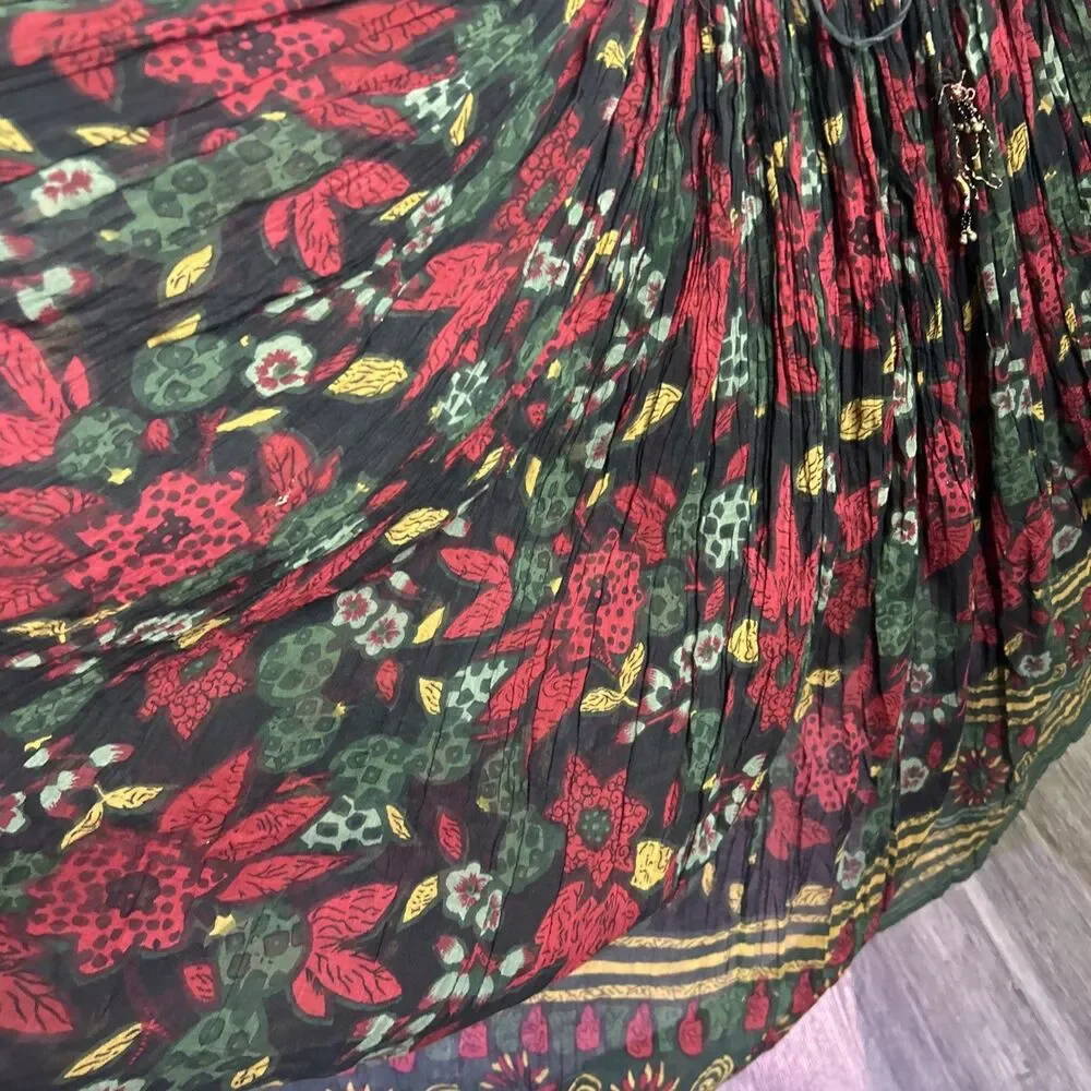 Vintage Just Classics Boho Broomstick Maxi Skirt M India Festival Crinkle Cotton